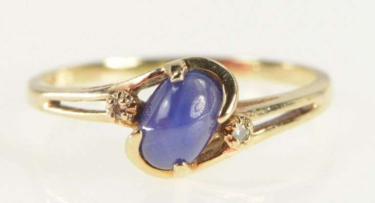 10K Yellow Gold Syn. Star Sapphire Diamond Bypass Ring