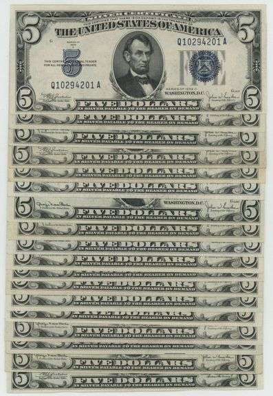 18 Crisp AU/CU Series of 1934 Blue Seal Silver Certificate notes