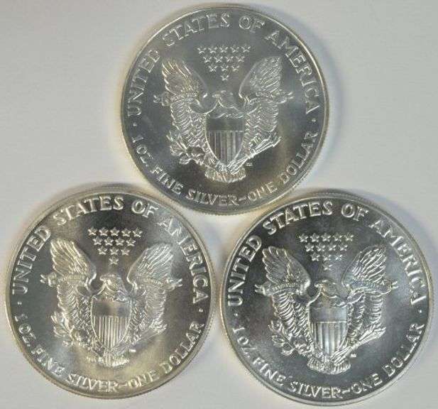 3 Better Date Superb Gem BU $1 Silver Eagles: 1986, 1987, & 1994