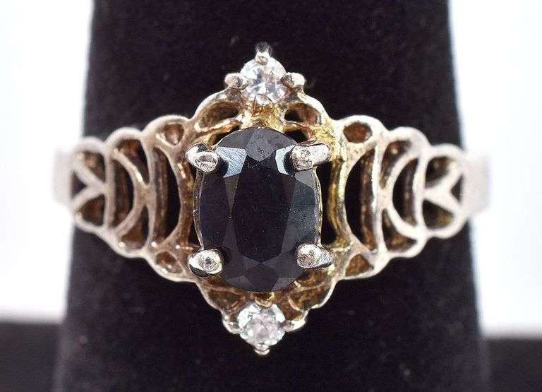 Sterling Silver Black Spinel and CZ Gemstone Ring