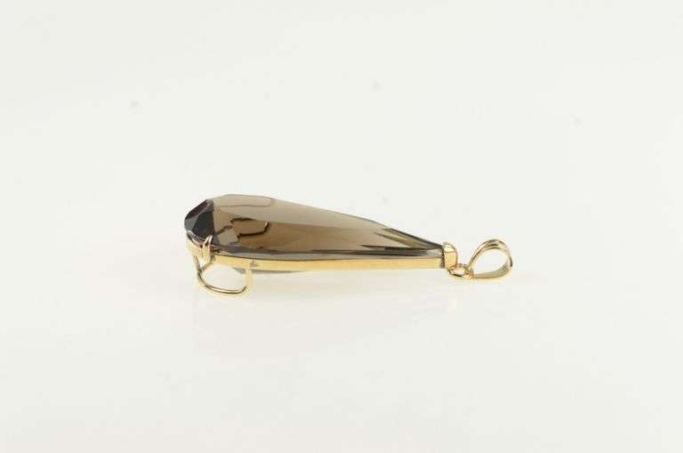14K Yellow Gold Pear Smoky Quartz Vintage Statement Pendant