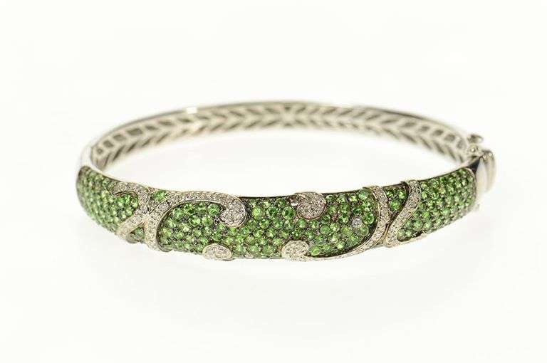 14K Yellow Gold 5.45 Ctw Tsavorite Garnet Diamond Pave Swirl Bracelet