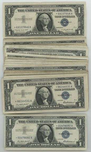 Large lot of 44 Series of 1957 $1 Silver Certificate STAR notes. Nice