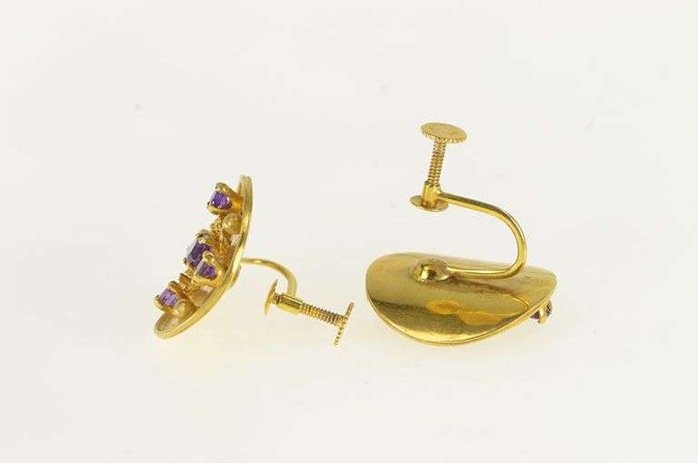 14K Yellow Gold Naomi Amethyst Etruscan Revival Screw Earrings