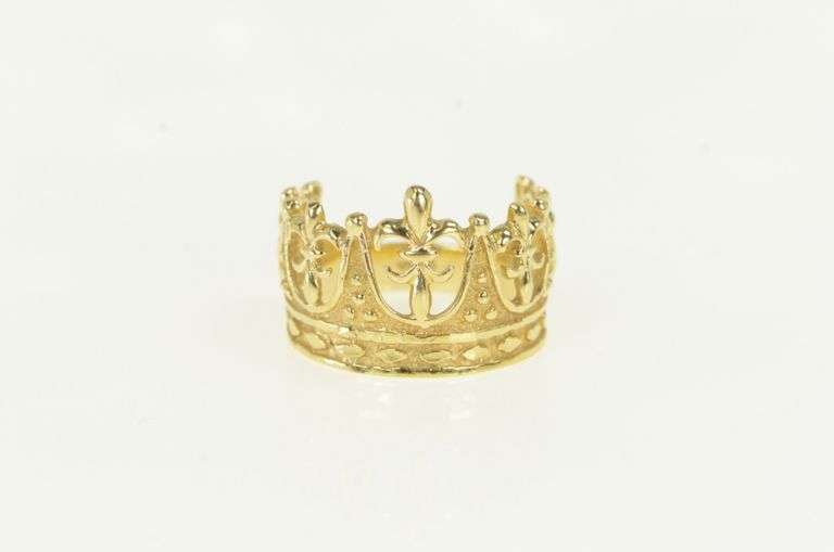 14K Yellow Gold Crown Tiara Royalty Queen Princess Ring