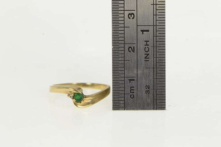 10K Yellow Gold Emerald Diamond Wavy Curvy Statement Ring