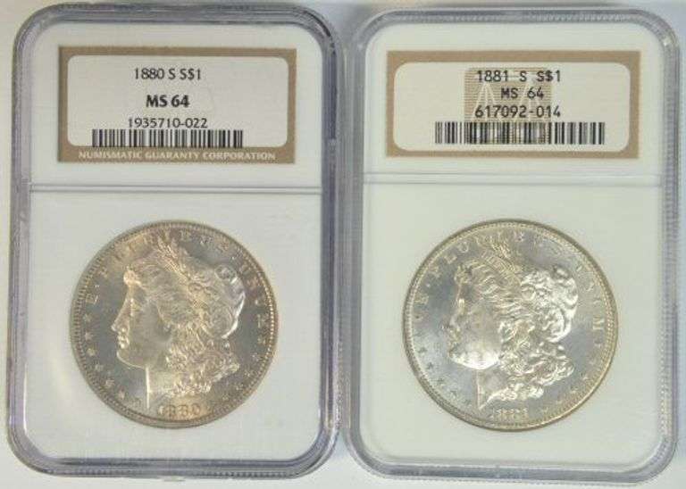 Stunning virtual Gem BU 1880-S & 1881-S Morgan Dollar. NGC MS64