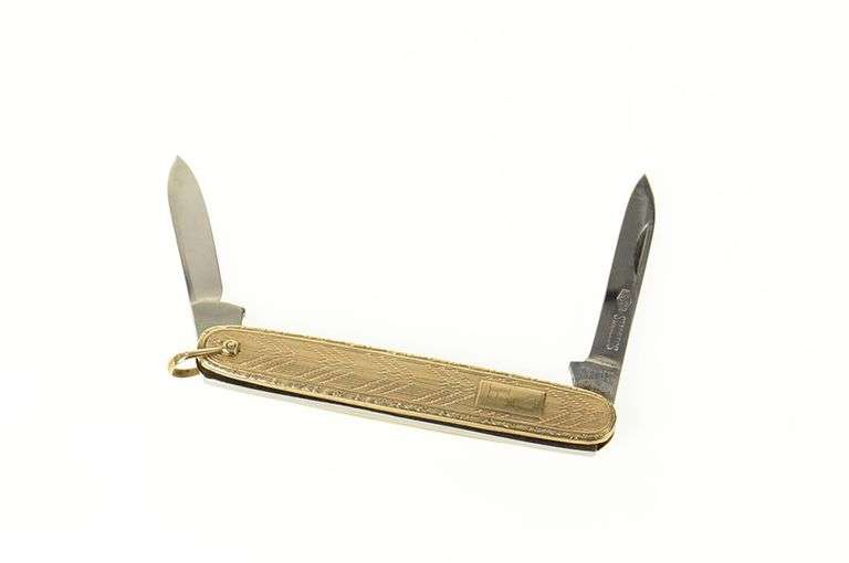 10K Yellow Gold Art Deco HL Monogram Utility Knife Charm/Pendant