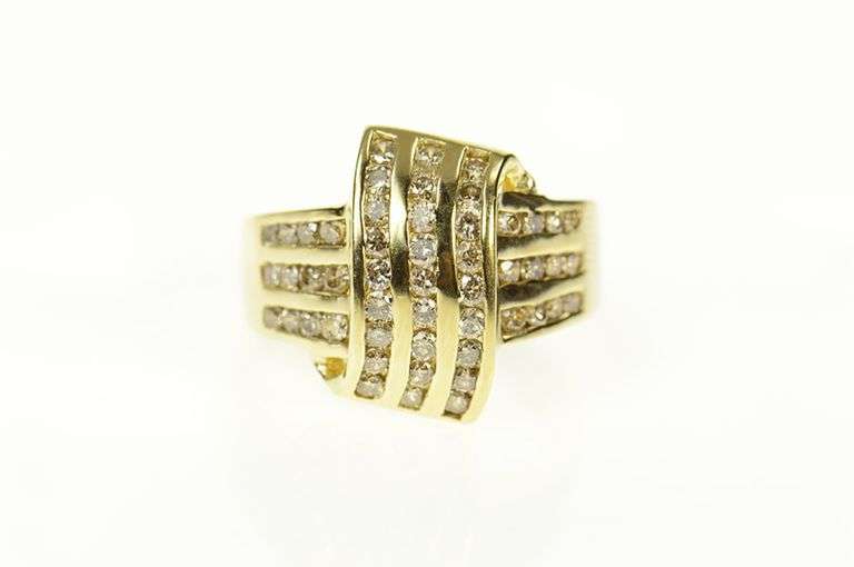 14K Yellow Gold 0.58 Ctw Diamond Wavy Channel Statement Ring
