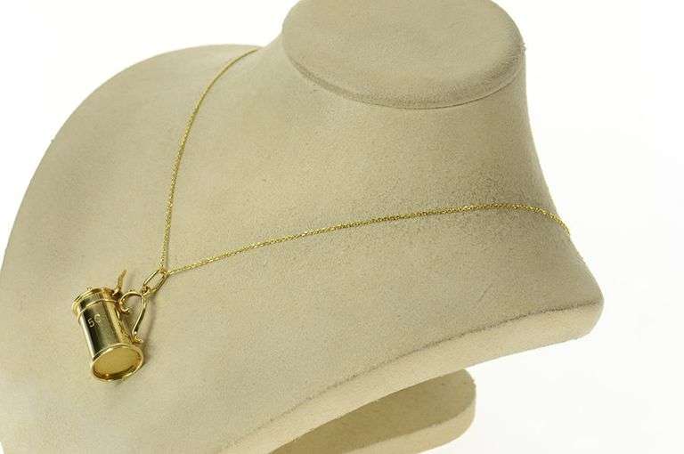 10K Yellow Gold Articulated 50 Engrave German Beer Stein Charm/Pendant
