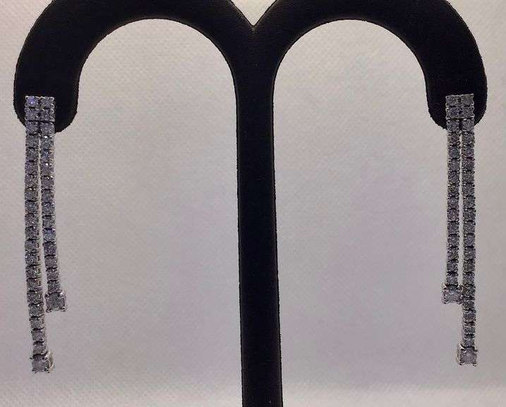 GORGEOUS DOUBLE ROW 14K WHITE GOLD DROP DIAMOND EARRINGS