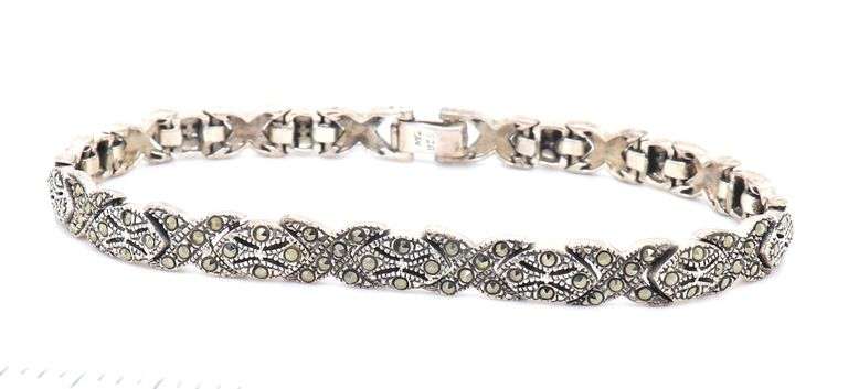 Vintage 925 sterling silver marcasite X link bracelet