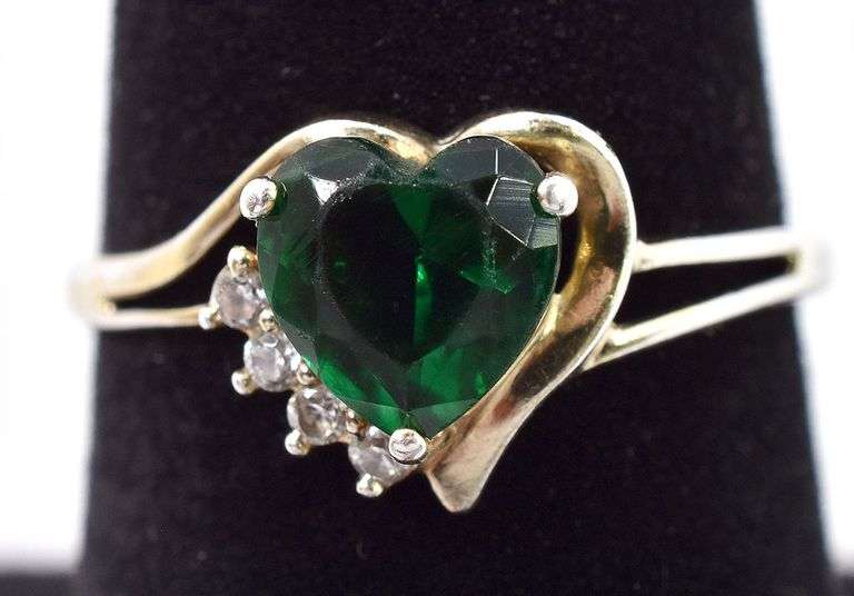 Sterling Silver Glass Heart and CZ Gemstone Ring
