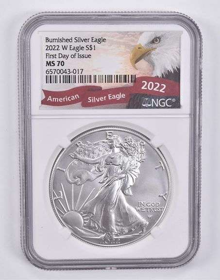 MS70 2022-W Burnished Silver Eagle FDOI NGC