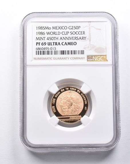 PF69 UCAM 1985 Mo Mexico 250 Gold Pesos 1986 World Cup NGC