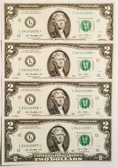 (4) Superb Crisp 2013 $2 Star Notes San Francisco-Consecutive!