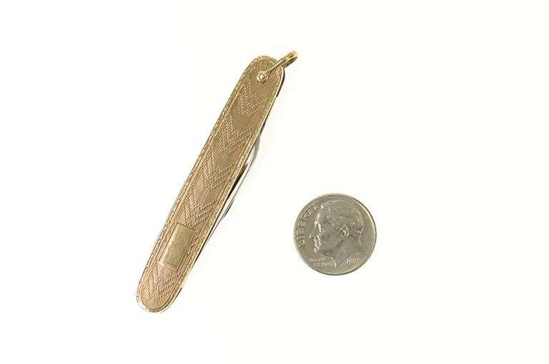 10K Yellow Gold Art Deco HL Monogram Utility Knife Charm/Pendant