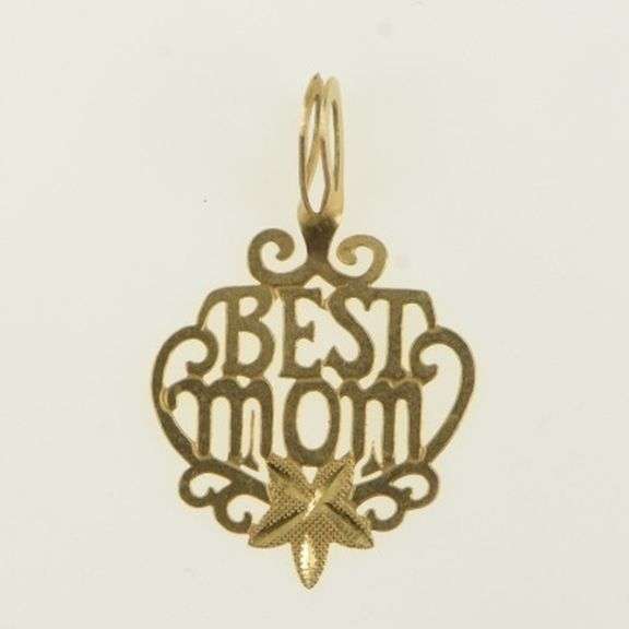14K Yellow Gold Best Mom Mother's Day Love Message Pendant