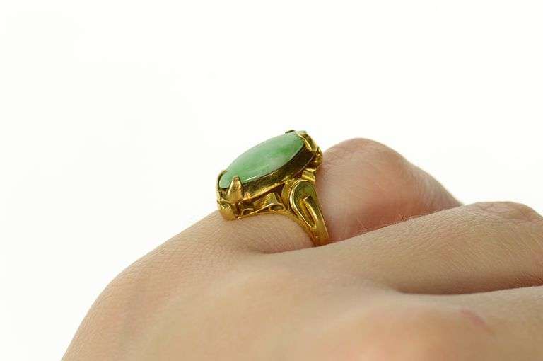 14K Yellow Gold Victorian Ornate Marquise Turquoise Statement Ring