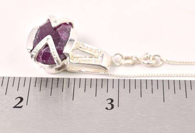 Sterling Silver Ruby and Diamond Pendant Necklace
