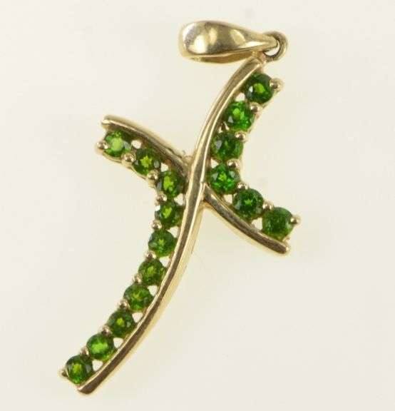 10K Yellow Gold Sim. Tsavorite Cross Christian Faith Pendant