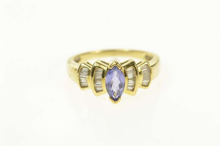 10K Yellow Gold Marquise Tanzanite Diamond Engagement Ring