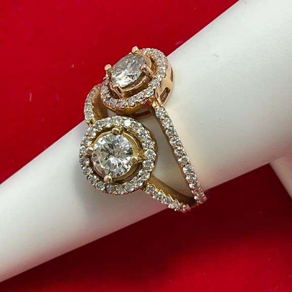 CERTIFIED 14K YELLOW AND ROSE GOLD DIAMOND RING 2.50 CARATS