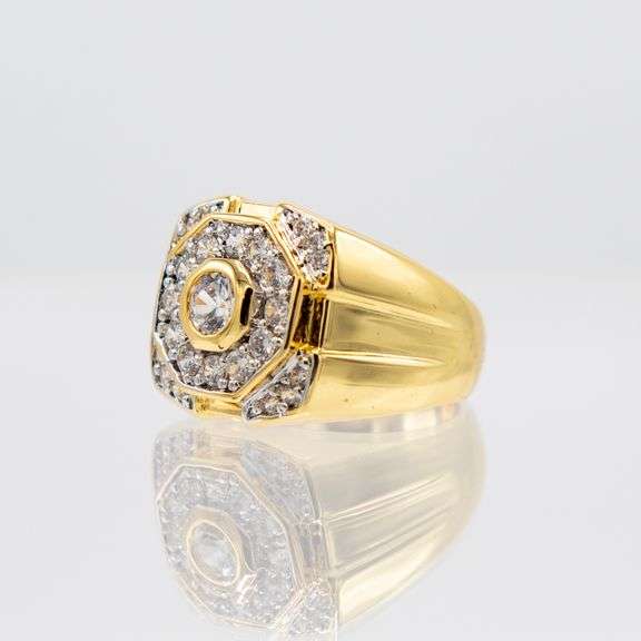 Men's 14 Kt Gold Plate 7.25 Cttw. Lab Simulated Diamond Ring