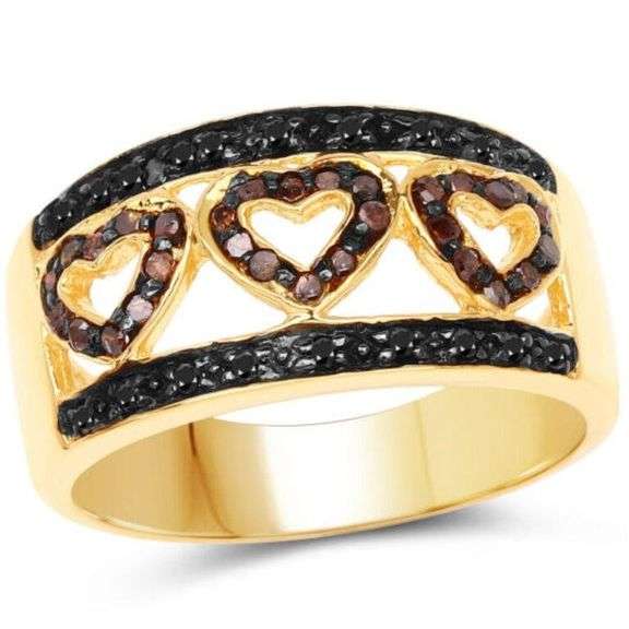 14 Kt Yellow Gold Plated Natural Red & Black Diamond Ring