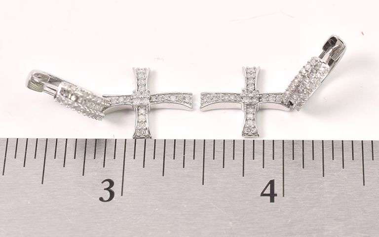 Immaculate Approx. 1.00CTW Diamond Cross Dangle Earrings in 14K White Gold