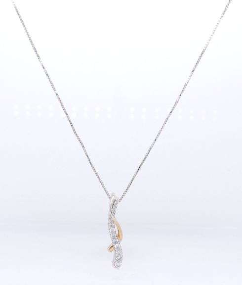 14kt White gold 0.25ctw 2 tone diamond Journey swirl pendant on chain necklace