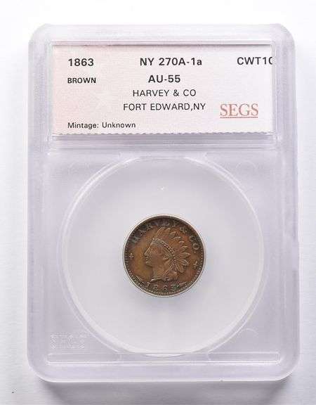 AU55 1863 Civil War Token Harvey & Co SEGS
