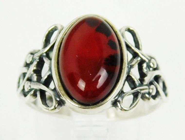 Sterling Celtic Knot Amber Cabochon Ring, 6.5