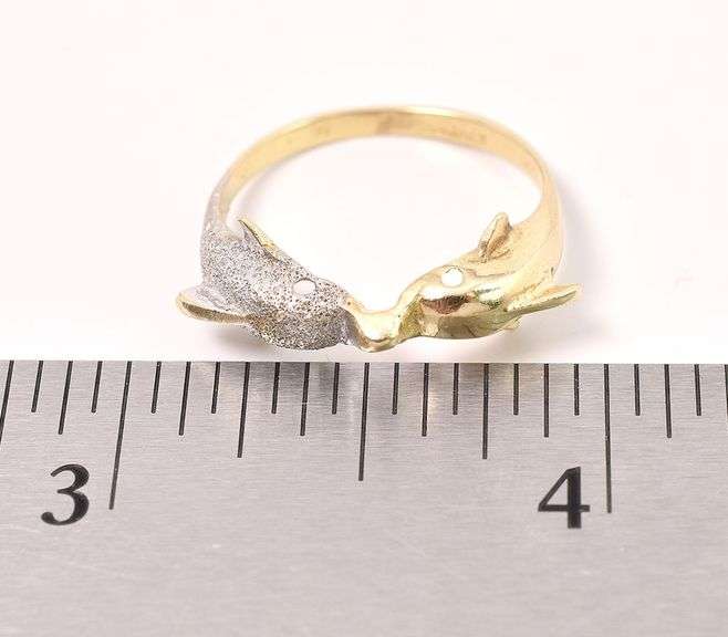 Heart Warming 14K Two-Tone Gold Kissing Dolphin Ring