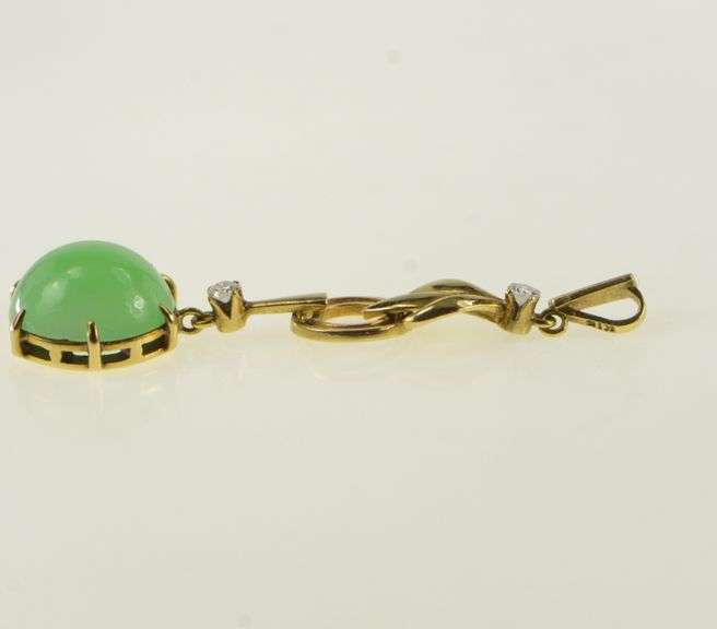 18K Yellow Gold Victorian Jade Diamond Ornate Drop Pendant