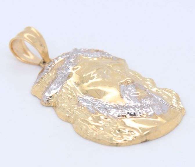 14kt Yellow gold side face large Jesus pendant