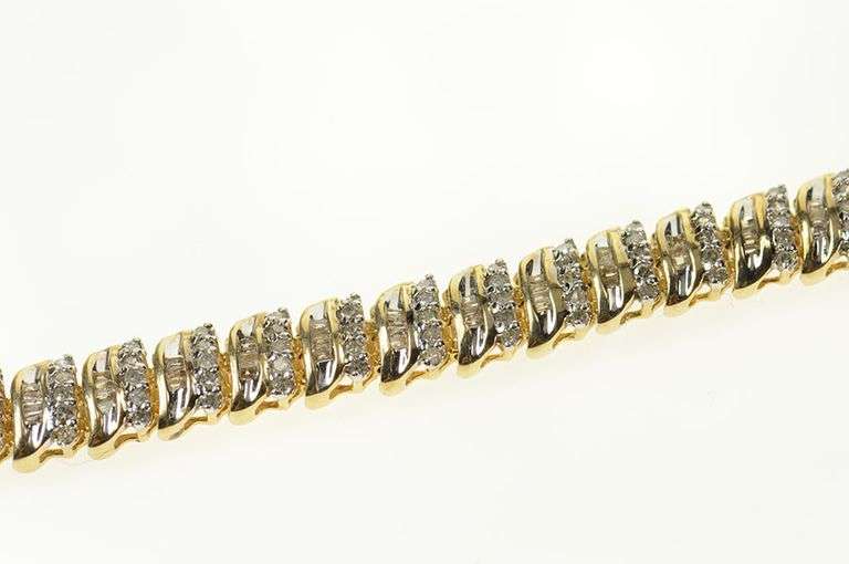 10K Yellow Gold 3.15 Ctw Baguette Round Diamond Tennis Bracelet
