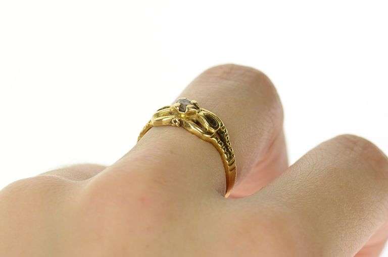 18K Yellow Gold Diamond Solitaire Retro Simple Promise Ring