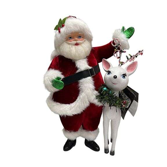 Katherine's Collection Mistletoe Santa with Reindeer Christmas Decorative Figure
