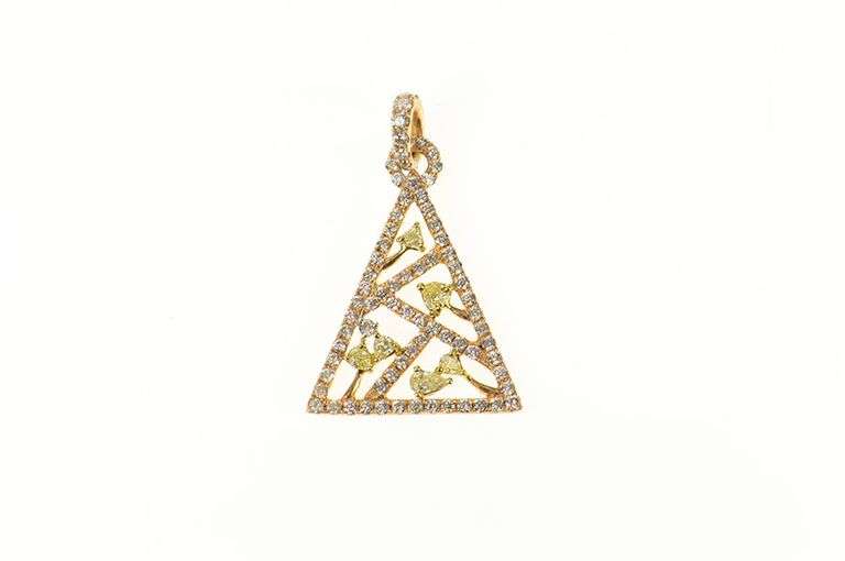 18K Yellow Gold 1.60 Ctw Pave Diamond Triangle Geometric Pendant