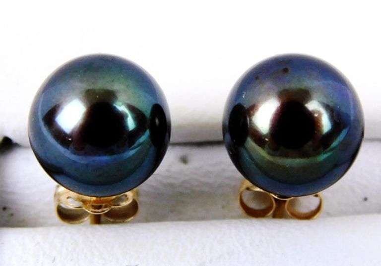 14K 8MM Black Pearl Stud Earrings