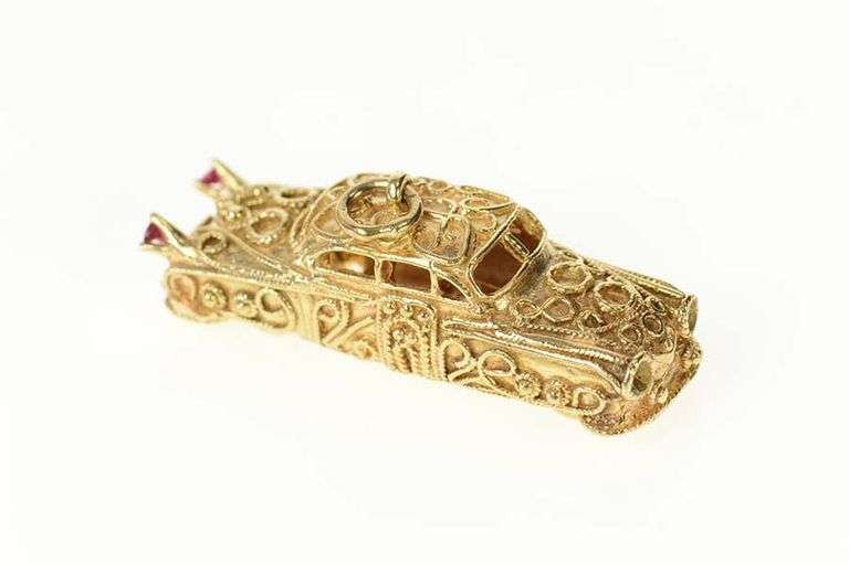 14K Yellow Gold Ornate Car Elaborate Scroll 1950's Car Charm/Pendant