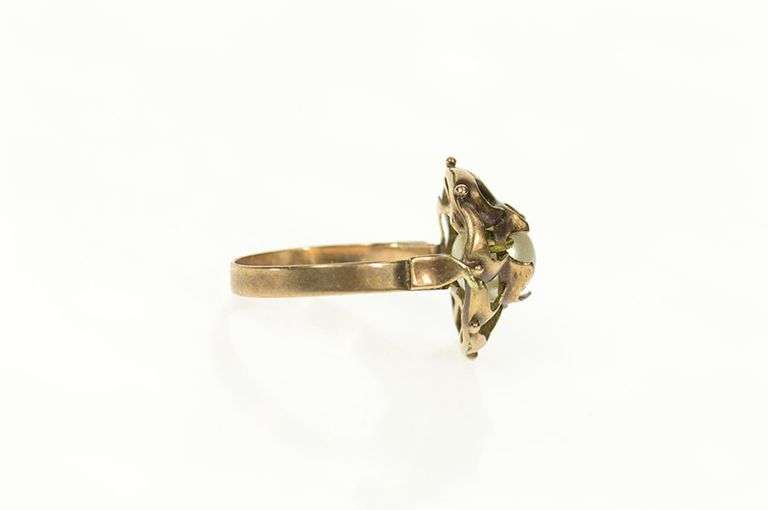 8K Yellow Gold Art Nouveau Pearl Floral Swirl Cocktail Ring