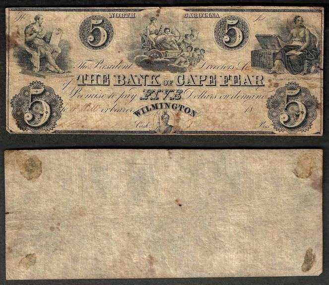 $5 18?? Obsolete Bank of Cape Fear. (Wilmington, NC) Very Fine
