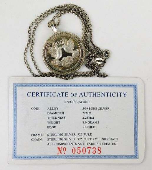 .999 Silver Millennium Pendant & Chain with COA