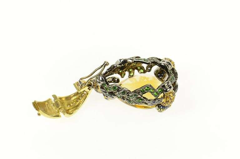 18K Yellow Gold 24.89 Ctw Pear Citrine Ornate Pave Frog Pendant