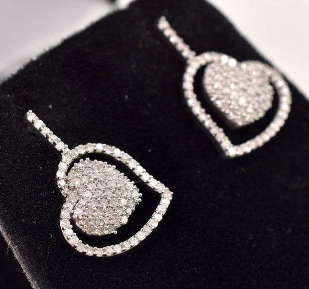 Astounding Approx. 0.54CTW Diamond Heart Earrings in 14K White Gold