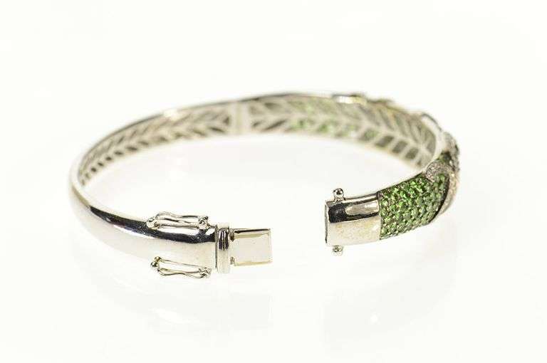 14K Yellow Gold 5.45 Ctw Tsavorite Garnet Diamond Pave Swirl Bracelet