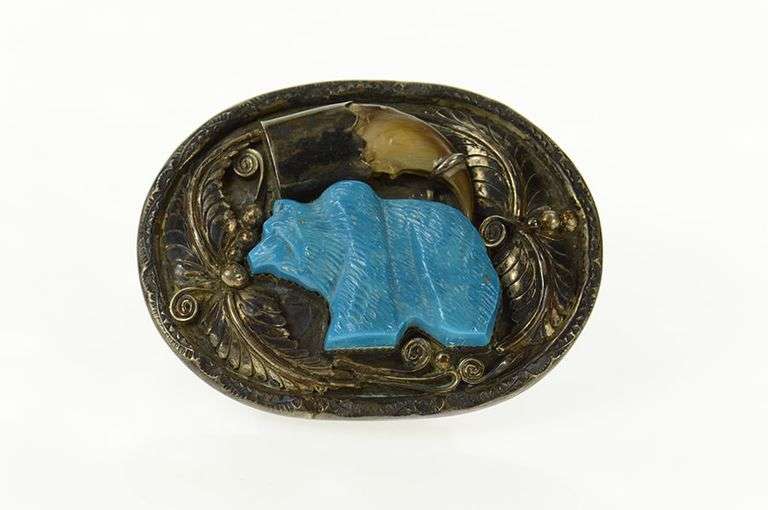 Sterling Silver Native American Carved Turquoise Bear Belt Buckle