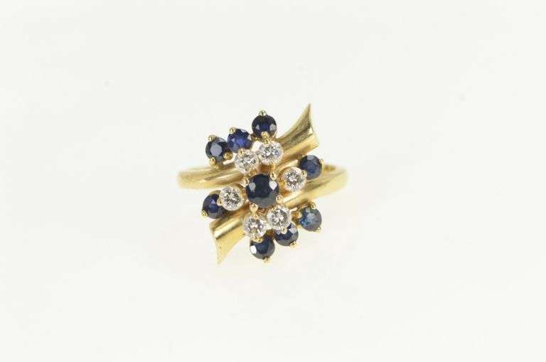 14K Yellow Gold 1.25 Ctw Sapphire Diamond Cluster Ring